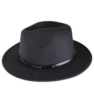 Women Wide Brim Hat Faux Wool Felt Fedora Black Panama Cowboy Girl Casual Cap